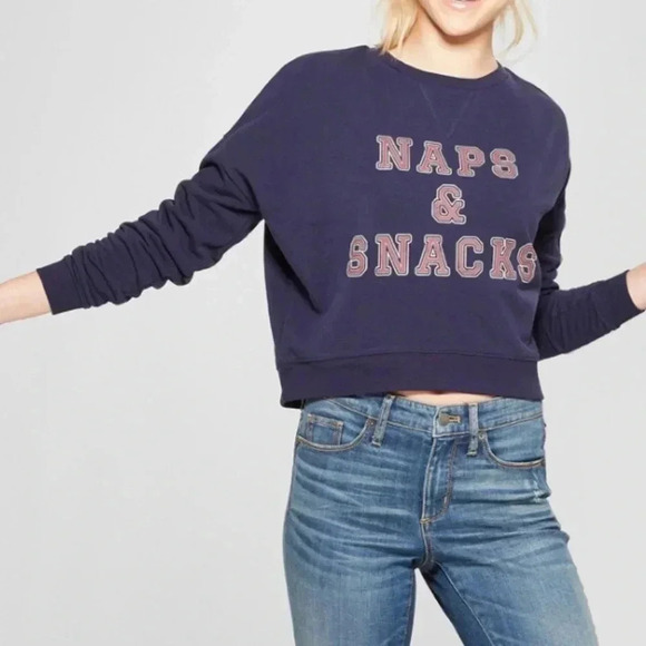 Naps & Snacks Navy Pullover Graphic Sweatshirt Top - Picture 1 of 11